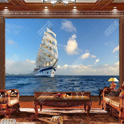 Tranh trang trí tường thuyền trên biển đẹp in kính