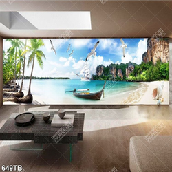 Tranh những con thuyền trên biển và hoàn đảo đẹp in kính