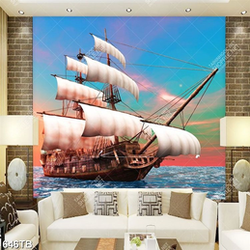 Tranh thuận buồm con thuyền lớn lênh đênh trên biển in uv