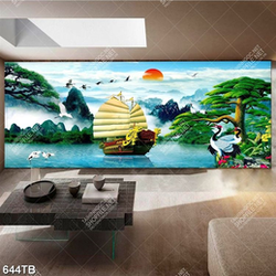 Tranh thuyền rồng trên dòng sông lớn trang trí tường