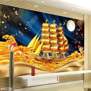 Tranh tài lộc thuyền vàng và cá chép in kính