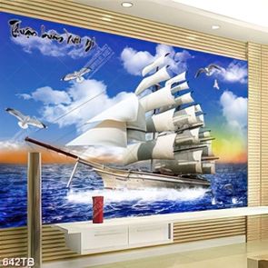 Tranh thuận buồm xuôi gió chiếc thuyền trên biển xanh