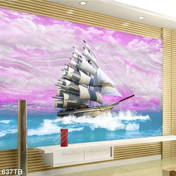 Tranh thuyền trên biển bên bầu trời tim đẹp file psd