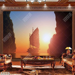Tranh nghệ thuật thuyền dưới ánh hoàng hôn chất lượng cao