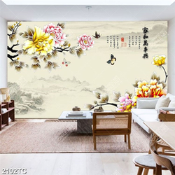 Tranh thư pháp hoa mẫu đơn