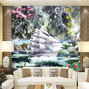 Tranh thuyền buồm trên nền đá giả ngọc chất lượng cao