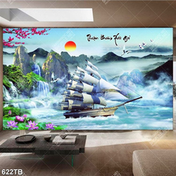 Tranh thuận buồm xuôi gió thuyền vượt thác nước file gốc