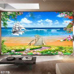 Tranh phong cảnh biển chiếc cầu gỗ dẫn ra biển đẹp nhất
