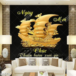 Tranh ghép 3D thuyền vàng in uv