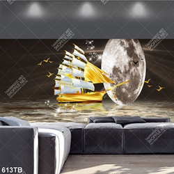 Tranh ghép chiếc thuyền vàng trên dòng sông bạc in kính