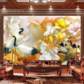 Tranh giả ngọc chim Hạc và hoa mộc lan