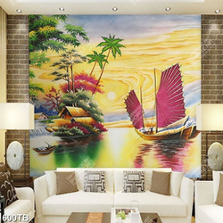 Tranh sơn dầu thuyền chài bên ngôi nhà nhỏ chất lượng cao