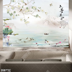 Tranh dán tường hoa Sen cá chép