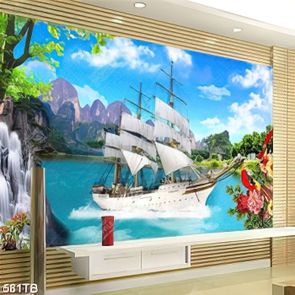 Tranh sơn thuỷ thuyền buồm file gốc