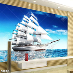 Tranh decor tường thuyền và biển