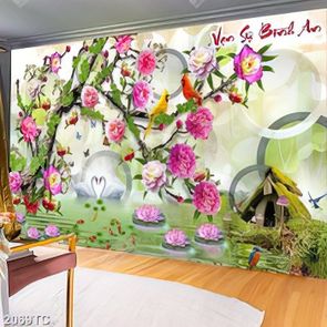 Tranh hoa mẫu đơn và chim thiên nga