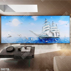 Tranh 3D thuyền và cá heo file gốc