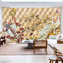Tranh chim công và hoa mộc lan dán tường