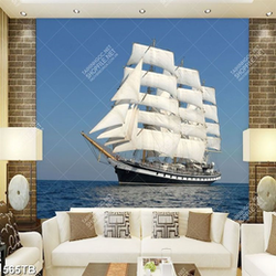 Tranh trang trí nội thất thuyền buồm in kính