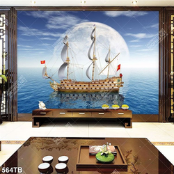 Tranh 3D chiếc thuyền lênh đênh trên biển đẹp in kinh