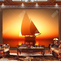 Tranh dán tường bình minh trên thuyền và biển file gốc