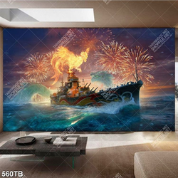 Tranh trang trí phòng thuyền và bầu trời nhiều pháo hoa đẹp nghệ thuật