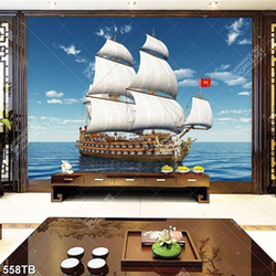 Tranh dán tường thuyền buồm trên biển in uv