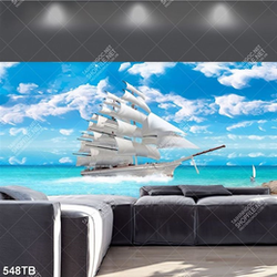 Tranh thuyền trắng trên biển xanh in uv