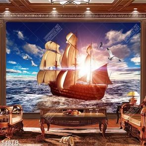 Tranh thuyền buồm ra khơi decor tường file gốc