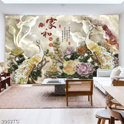 Tranh chim công và hoa mẫu đơn