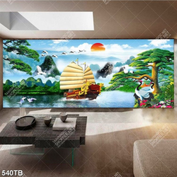 Tranh sơn dầu thuyền rồng và chim hạc file psd