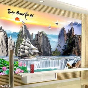 Tranh thuyền vượt con thác nước trang trí tường