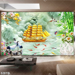 Tranh giả ngọc thuyền vàng và cá chép chất lượng cao