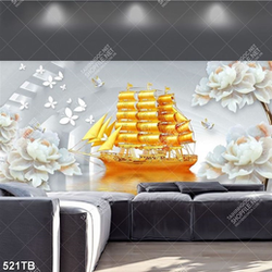 Tranh 3D giả ngọc thuyền vàng trên mặt nước
