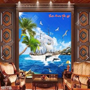 Tranh trang trí nội thất thuyền buồm và cá heo đẹp nhất