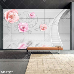 Tranh 3D hoa hồng và hoa văn lá