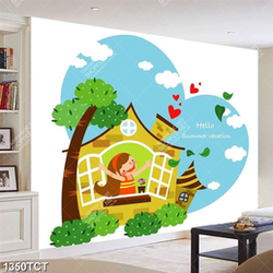 Tranh bé bên cửa sổ in tủ đẹp