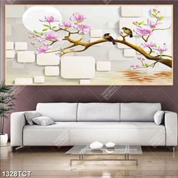 Tranh chim trên cành hoa mộc lan nền 3D