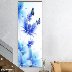 Tranh hoa và bướm xanh