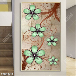 Tranh hoa xanh nền đá 3D