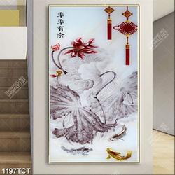 Tranh hoa Sen thư pháp in cửa