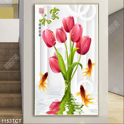 Tranh hoa tulip và cá 4 đuôi