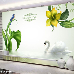 Tranh hoa và chim thiên nga