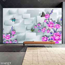 Tranh hoa nền ô vuông 3D