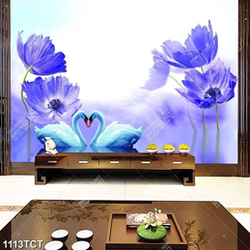 Tranh hoa tulip và chim thiên nga