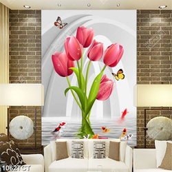 Tranh hoa tulip và cá chép