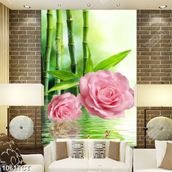 Tranh cây tre và hoa hồng