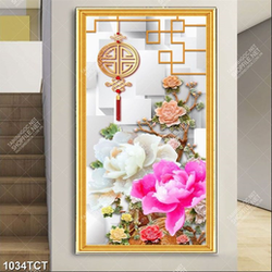 Tranh hoa mẫu đơn nền đá 3D