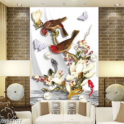 Tranh lụa 3D chim và cành hoa