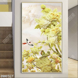 Tranh điêu khắc đá hoa mẫu đơn và chim